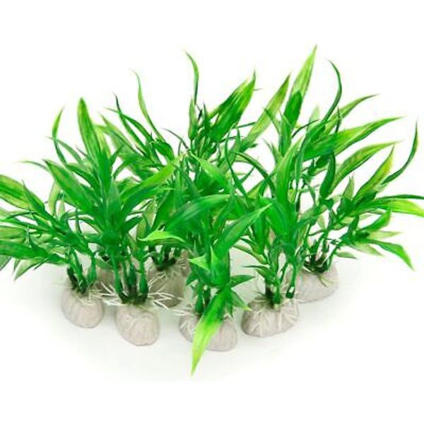 10 Pack Artificial Aquarium Plants, Small 4 inch Approximate Height, Green