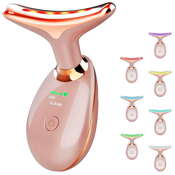 CooBES Electric Massager,Red Light Therapy for Face,Face Skin Rejuvenation for Face &Neck Beauty Device,Deplux Neck Tightening Device,Wrinkle Removal Firming Device. (7-Color LED Mode-Rose Gold)