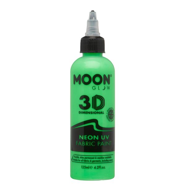 Moon Glow - Neon UV 3D Fabric Paint - 125ml - Intense Green - Textile paint for clothes, t-shirts, bags, shoes & canvas