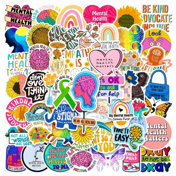 50 Stück Mental Health Aufkleber Pack Mental Health Sticker Set Wasserdichte Vinyl Sticker für Laptop Kinder Autos Motorrad Fahrrad Skateboard Gepäck Koffer Computer Aufkleber Graffiti Decal