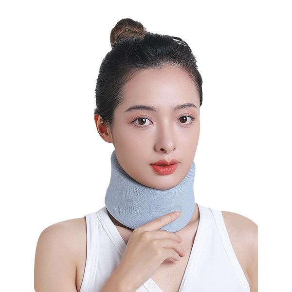 WIEXUN Neck Cervical Vertebrae Corset Collar, Soft Neck Supporter, Breathable, Home, Sleeping, Work, Washable Cover, Unisex, Straight Neck (Blue, L)