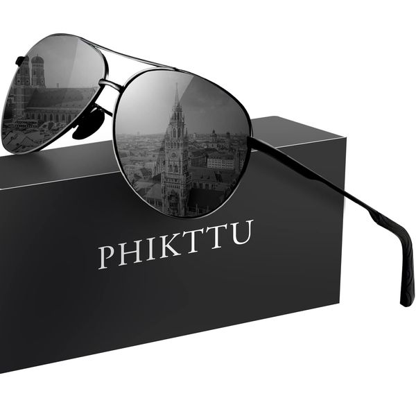 phikttu Classic Aviator Sunglasses for Men Women Retro Trendy Driving Sun glasses Polarized Lens UV Blocking