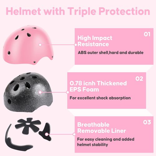 ValueTalks Protective Set Children's Protector Inline Protective Equipment Kids Knee Pads Set with Helmet for Inline Skateboard Bicycle Roller Skate, pink
