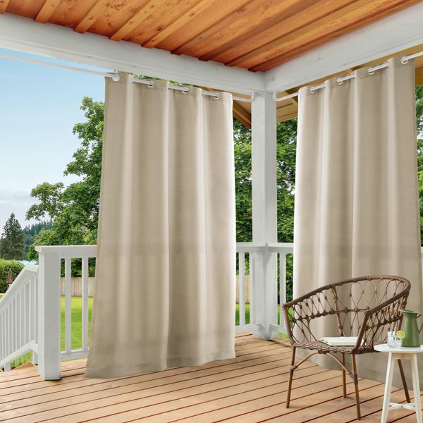 Exclusive Home Cabana Solid Indoor/Outdoor Light Filtering Grommet Top Curtain Panel, 54"x84", Taupe, Set of 2