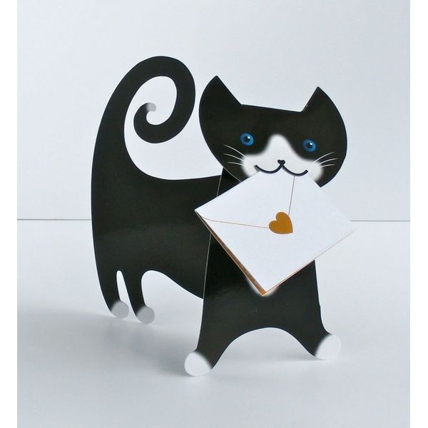 Cat Shape stand up fold out card - Tommo - Black/White 004
