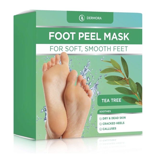 DERMORA Foot Peel Mask - 4 Pack of Regular Size, Tea Tree