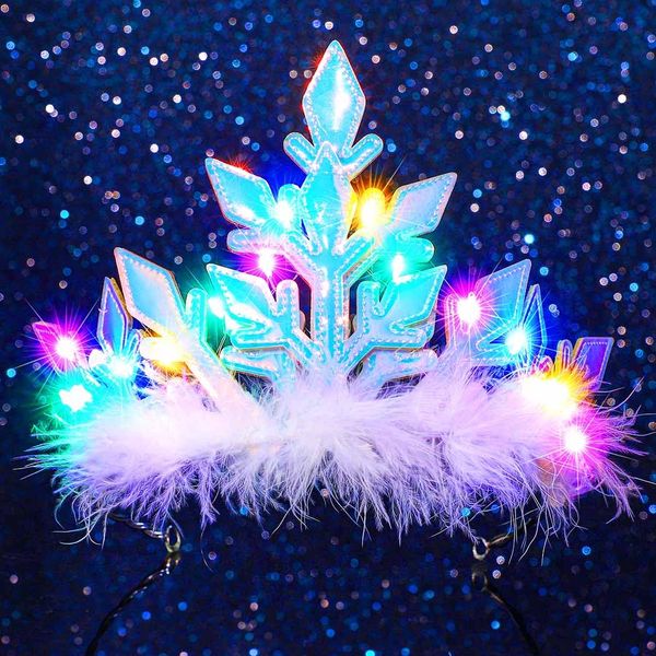 Catery Snowflake Light Up Crown and Tiara Feather Christmas Headbands Xmas Headband for Women