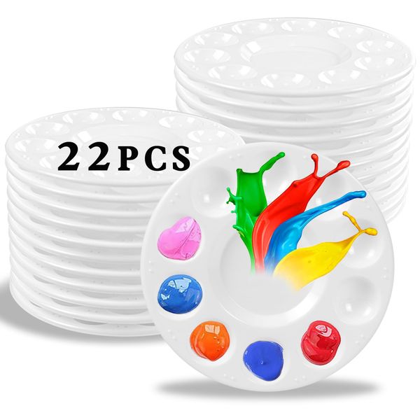 22pcs Paint Palettes, Plastic Paint Tray Palette, Paint Pallet for Adults & Kids, for Painting or DIY Craft Class, White