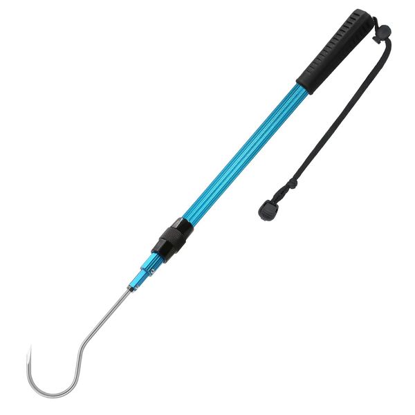 SANLIKE Telescopic Fish Gaff with Stainless Sea Fishing Spear Hook Tackle, Soft Rubber Handle Aluminium Alloy Pole for Saltwater Offshore Ice Tool