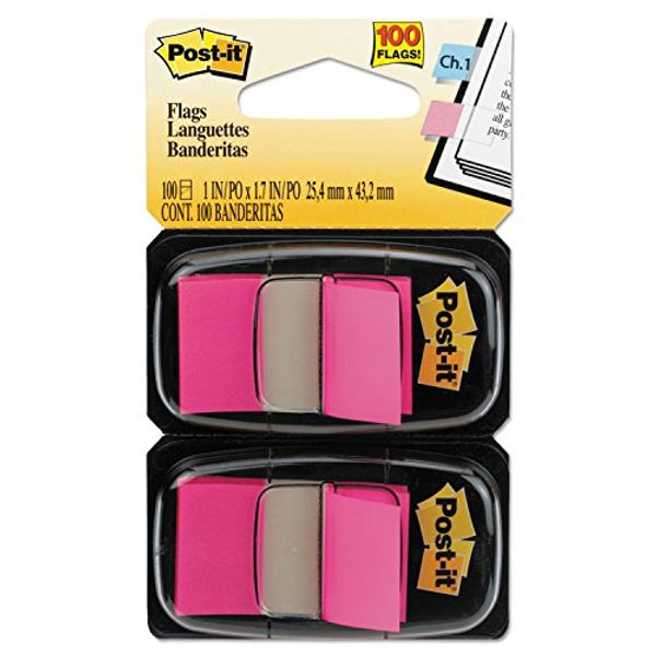 Post-it Flags, 1 Inch, Bright Pink, Two Dispensers per Pack, 12 Pack (680-BP2)