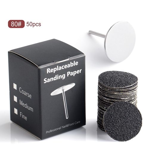 BNG 50pcs Foot File Replacement Sandpaper Self-Adhesive Pads with Electric Sanding Disc Shaft for Callus Remover, Professional 2.5CM Foot Refile Pads for Women Men Hard Dead Skin, 80 Grit