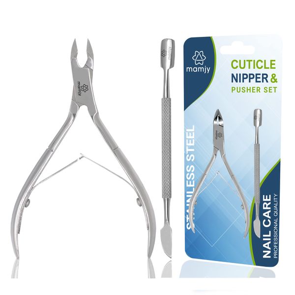 Mamjy Cuticle Cutter with Cuticle Pusher, Professional Cuticle Remover Tool Kit, Cuticle Nipper, Pedicure Manicure Tools for Fingernails and Toenails, Cuticle Clippers & Cuticle Pusher Tool