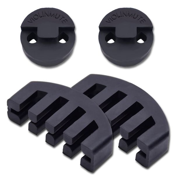 Amgate 4 PCS Rubber Violin Practice Mute Set, Included 2 PCS Claw Style & 2 PCS Round Tourte Style, Black