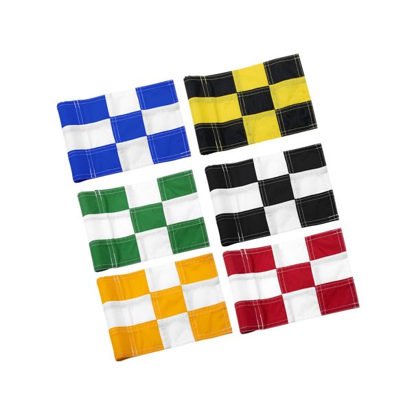 KINGTOP Checkered Golf Flag 8x6 Inch – Mixed Color, 420D Nylon, Tube Inserted – Mini Practice Putting Green Flags for Yard, 6-Pack