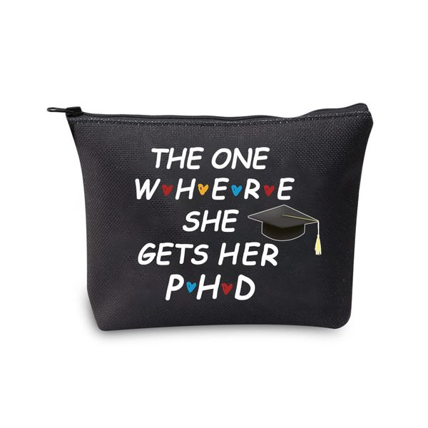 Phd Graduation Gifts Makeup Bag The one Where She Gets Her Gifts for Phd Students Phd Gifts for Women Doctorate Degree Gifts Cosmetics Bag Travel Pouch (Phd Graduation Bag Black)