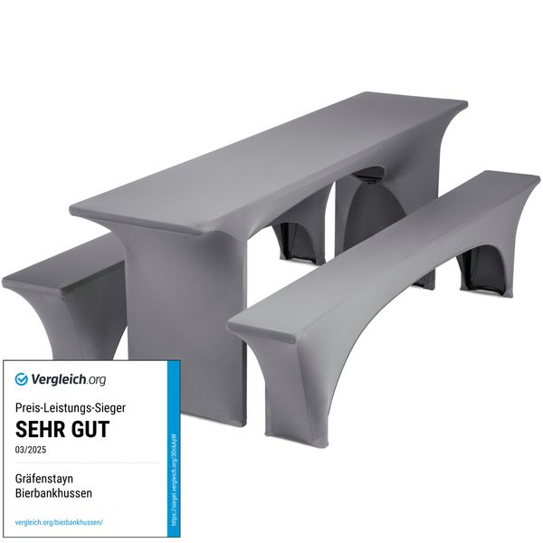 Gräfenstayn® Leopold Stretch - Biertischhussen-Set 3 TLG für Bierzeltgarnitur - 50cm oder 70cm Tischbreite - mit Öko-Tex Siegel Standard 100: "Geprüftes Vertrauen 30564 (Anthrazit, 50x220cm)