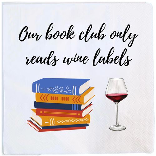 Book Club Cocktail Napkins, 50 Pack, 'Our Book Club Only Reads Wine Labels' Quote, Gifts for Women, Wine Party Decorations or Favors
