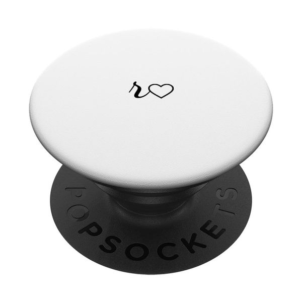 Black Initial Letter R Heart Minimalist White PopSockets Adhesive PopGrip
