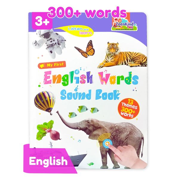 ZeenKind 300+ English Words Talking Book for Kids 3+ Years Old, Early Learning Interactive Audio Sound Books for Toddlers & Kids, Spell Speak and Read Electronic Toys, Musical Educational Toy