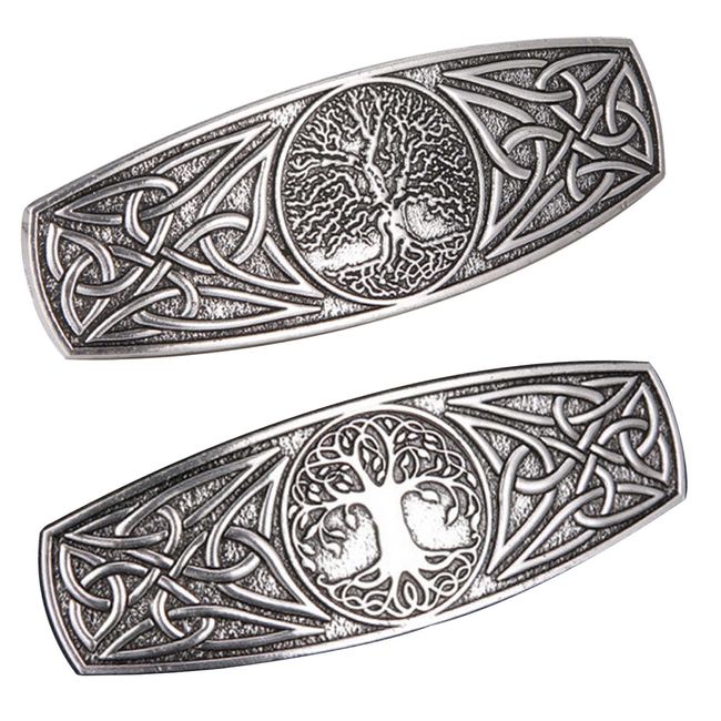 2 Stück Weltbaum Haarspange, Irish Celtic Knot Schutz Haarspange, Muster gravierte Kopfbedeckung Haarspangen, Metallspangen, Mode Vintage Haarspange für Frauen (silver)