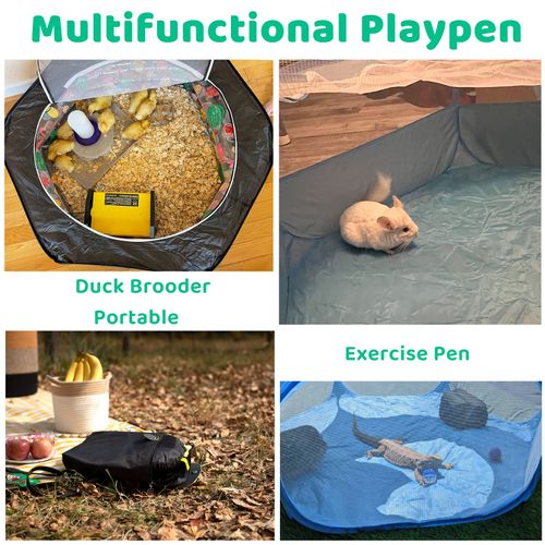 Amakunft Guinea Pig Playpen with Cover, Hamster Playpen with Top, Rabbit Pop Up Playpen with Roof, Small Animal Play Pen Indoor, for Ferret/Chinchilla/Bearded Dragon/Rat/Kitten (Black)