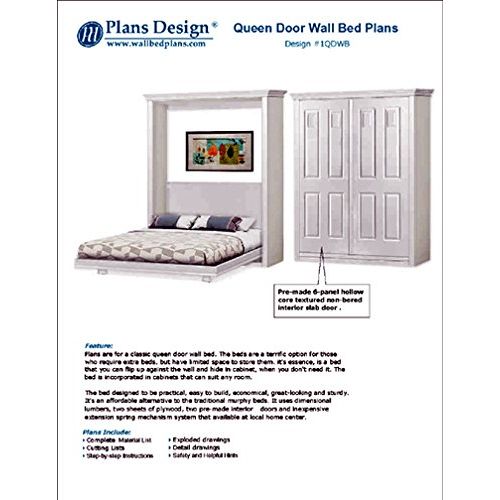 Build queen Murphy bed with pre-made interior panel 4-panel door style, woodwoking plans- Design 1QDWB