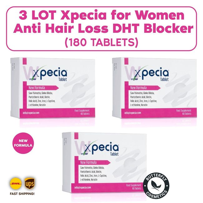 3 LOT Xpecia for Women Anti Hair Loss DHT Blocker NEW Formula (180 Tablets) NEW