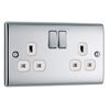 BG Electrical Double Switched Power Plug Wall Socket, Nexus Metal, Polished Chrome, White Inserts,13A, NPC22W