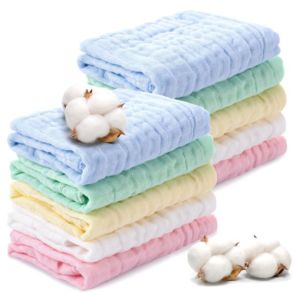 Zuimei 10 Pack Muslin Cloths for Baby Muslin Squares Baby Washcloths Natural Cotton Baby Wipes Baby Essentials for Newborn Baby Wiping Bathing Feeding