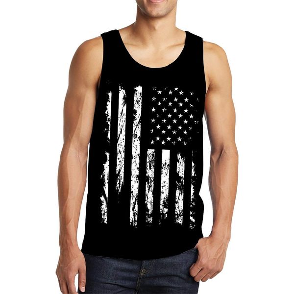 Men Tank Top Sport Fitness Workout Sleeveless T-Shirts 4th of July Patriotic Tops Cool Running T Shirts for Beach Holiday Black L