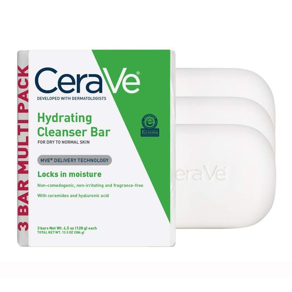 CeraVe Hydrating Cleanser Bar | 3 Pack (4.5 Ounce Each) | Soap-Free Body and Face Cleanser Bar | Fragrance Free and Non-Irritating