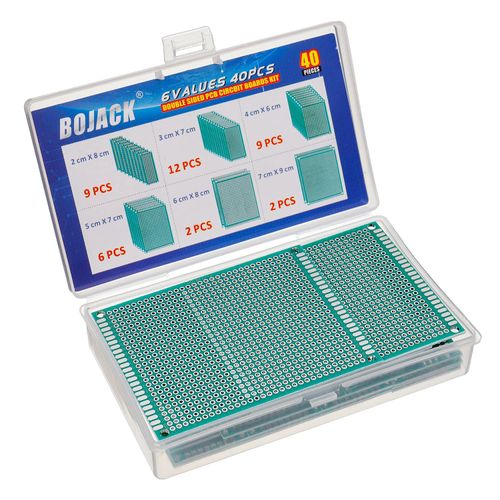 BOJACK 6 Vaules 40 Pcs Double Sided PCB Board Prototype Kit for DIY Soldering with 6 Sizes Compatible with Arduino Kit