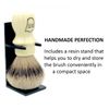 Parker Safety Razor, 100% Silvertip Badger Mug Shaving Brush with Brush Stand - Extra Dense and Extra Soft Bristles - Long Handle is Perfect for use with Your Shaving Mug (Ivory Color)