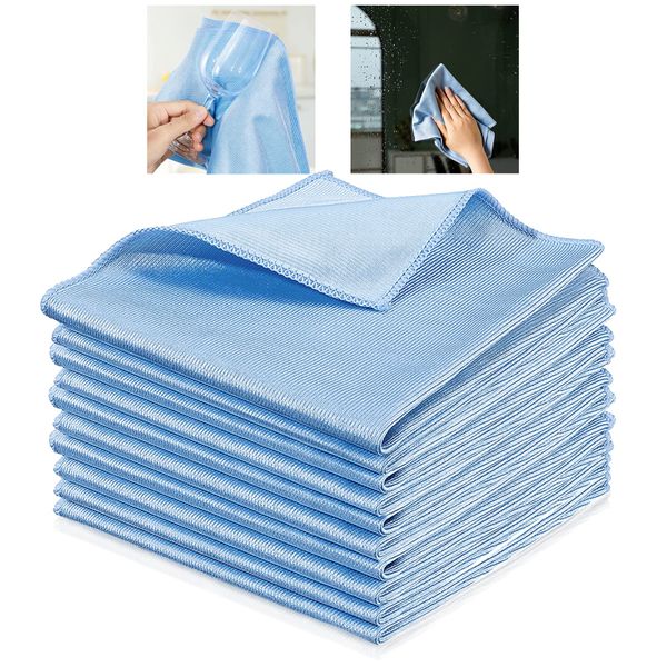 Microfibre Cleaning Cloths 10 Pack, Glass Cleaning Cloths Lint Free Scratch Free, Polishing Cleaning Cloths for Glass Windows Screens Mirrors, 30 x 30cm Blue (Blue)