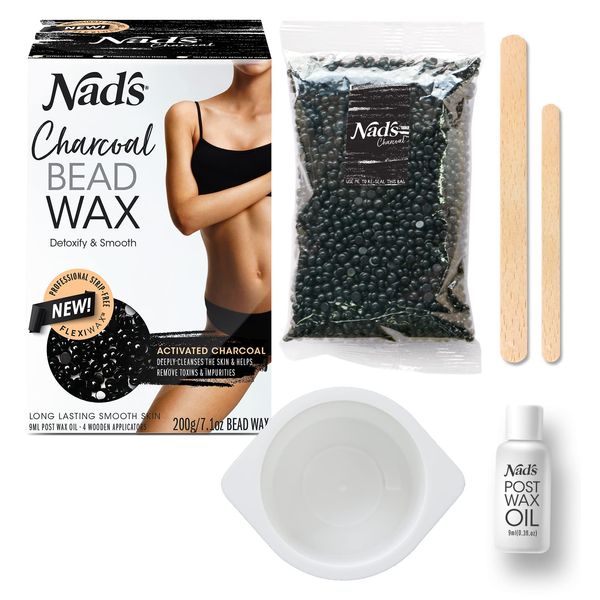 Nad's Hard Wax Beans Activated Charcoal Waxing Kit, Wax Beads Hair Removal for Women, 1 Count