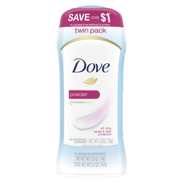Dove Invisible Solid Antiperspirant Deodorant Stick for Women, Powder, For All Day Underarm Sweat & Odor Protection 2.6 oz, 2 Count
