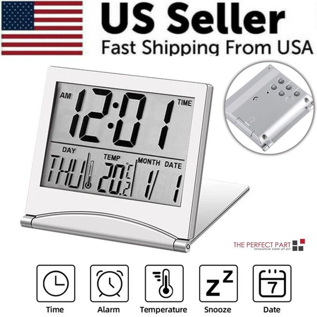Digital Travel Alarm Clock Foldable Temperature LCD Clock Compact Desk Timer New