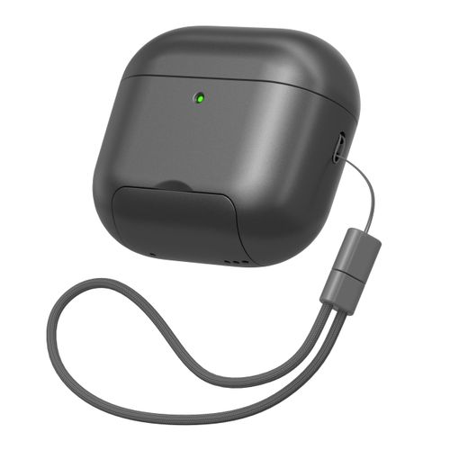 MHYALUDO AirPods 4 Case with Free Cleaning Pen (HaloLock) Shockproof Cover, Anti-Slip Adjustable Kickstand, Anti-Fingerprint Coating & Precision, Full Drop Protection Cover with Lanyard, Gray