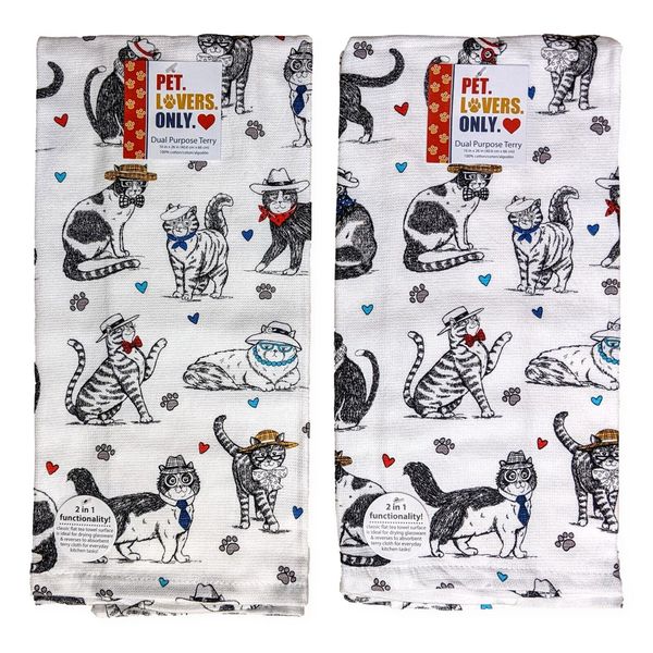 Set of 2 PET LOVERS ONLY All Over Cat Terry Kitchen Towels by Kay Dee Designs