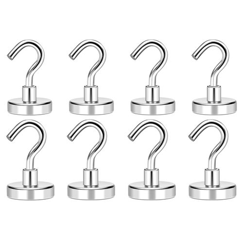 MIKEDE 8 Pack Heavy Duty Earth Magnets with Hook, 40LB+ Strong Magnetic Hooks for Hanging, Cruise Ship, Kitchen, Industrial, 100% Steel, Neodymium Magnet