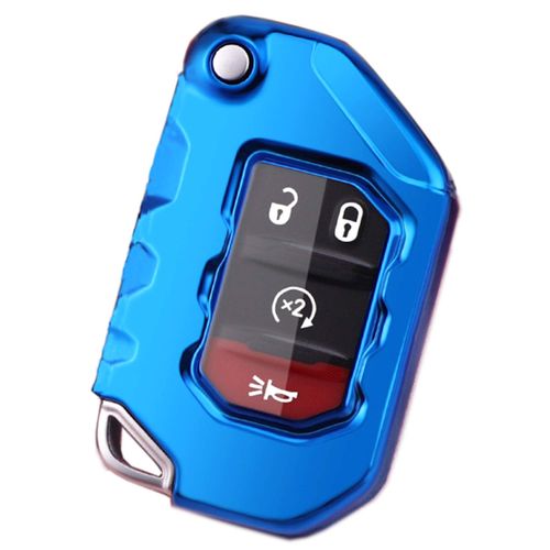 Key Fob Cover for Jeep Full Protection Soft TPU Flip Key Case Holder Compatible with 2018 2019 Jeep Wrangler JL JLU Rubicon 2020 2021 Jeep Gladiator JT Sahara JLU OHT1130261 (Blue)
