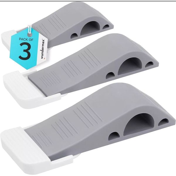 Wundermax Door Stopper Rubber Door Stop Wedge Security Door Stops 3-pack Gray