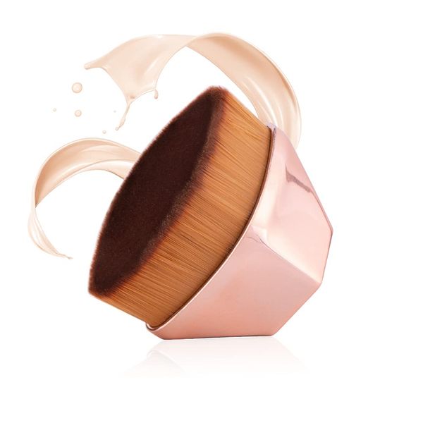 Foundation Makeup Brush Flat Top Kabuki Petal-shaped Face Blush Liquid Powder Foundation Brush for Blending Liquid, Cream or Flawless Powder Cosmetics with Protective Case (Rose gold)