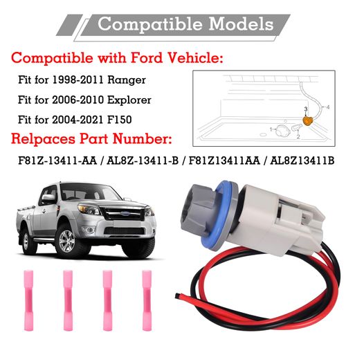 2 Set Rear Tail Lamp Plug and Pigtail Harness kit with hot Compression terminals Fit for 2004-2021 Ford F150, 2006-2010 Explorer, 1998-2011 Ranger Replace F81Z-13411-AA AL8Z-13411-B