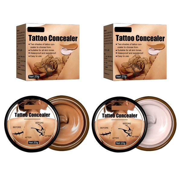 Tattoo Cover Up, 2 Colors Invisible Waterproof Concealer,Long Lasting Professional Skin Makeup Concealer Kit for Body Leg Tattoo, Scars, Dark Spots,Birthmarks,Gift for Men and Women (20g*2)