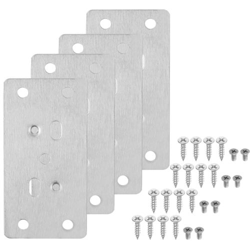 uxcell 4 Pcs 90x47mm / 3.54x1.85" Cabinet Hinges Repair Plate, Stainless Steel Hinge Repair Brackets Base Plate for Wooden Kitchen Cupboard Furniture Door, Silver
