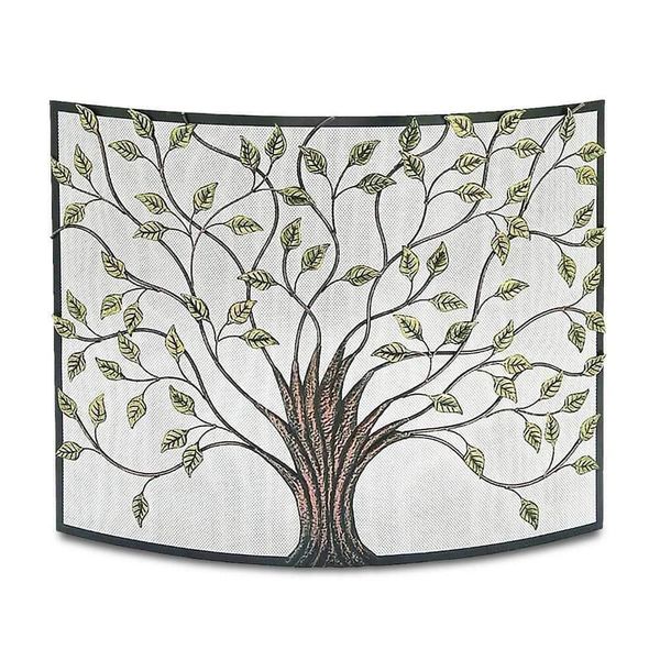 Barton Fireplace Screen 39"x7"x33" Freestanding Steel W/ Tree of Life Decor