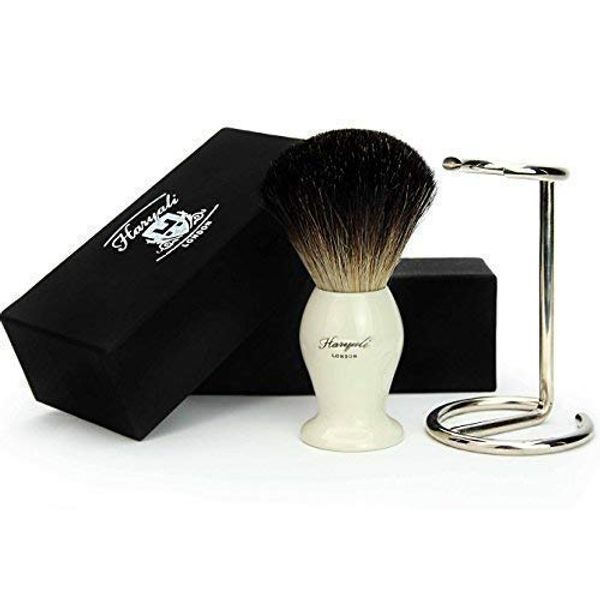 Pure Black Badger Hair Shaving Brush in Ivory Color Base with Brush Stand/Holder Comes with The Designer Box Gift Ideas for Men