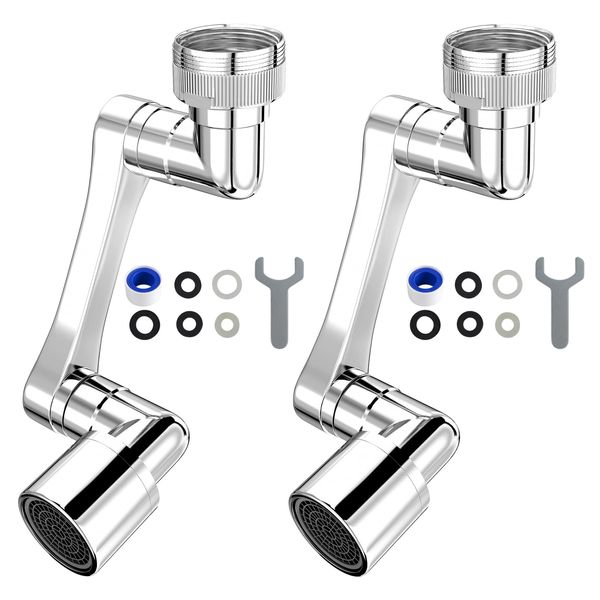 Longing Home 1080° Swivel Faucet Extender, Heavy Duty Rotating Sink Extension, Universal Swivel Multifunctional Robotic Arm, Rotating Splash Filter Extension Faucet Aerator for Kitchen Bathroom-2 Pcs