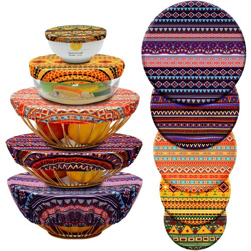 10 Pack Cloth Bowl Covers for Bread Rising Reusable Fabric Bowl Covers 5 Size Stretch Elastic Food Storage Container Covers Cotton Bread Bowl Covers Reusable Lids for Food, Fruits, Leftover(Geometry)